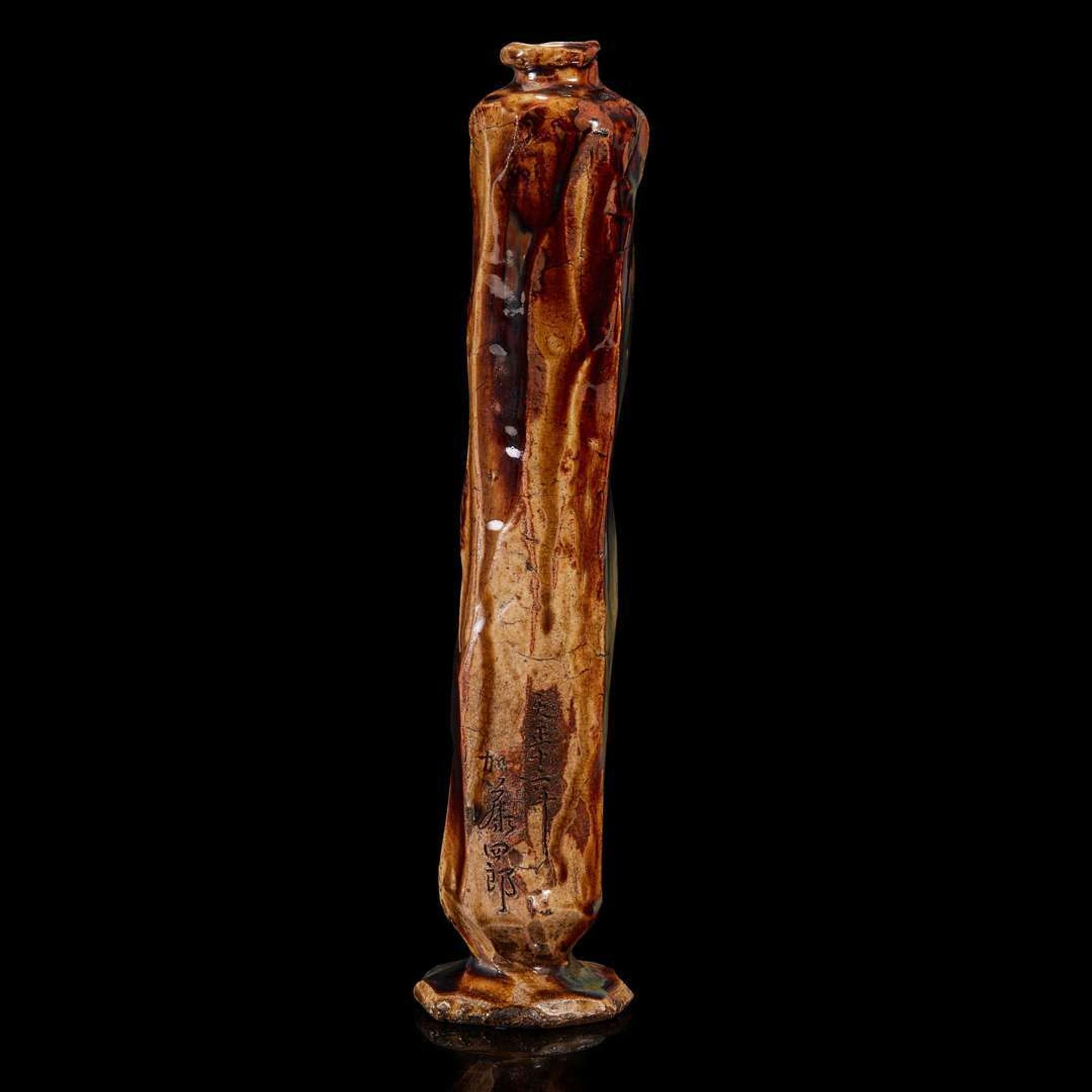 A Tall Japanese Studio Pottery Vase dated Taisho 12th year, equivalent to 1923