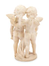 A Carved Marble Figure of Two Putti