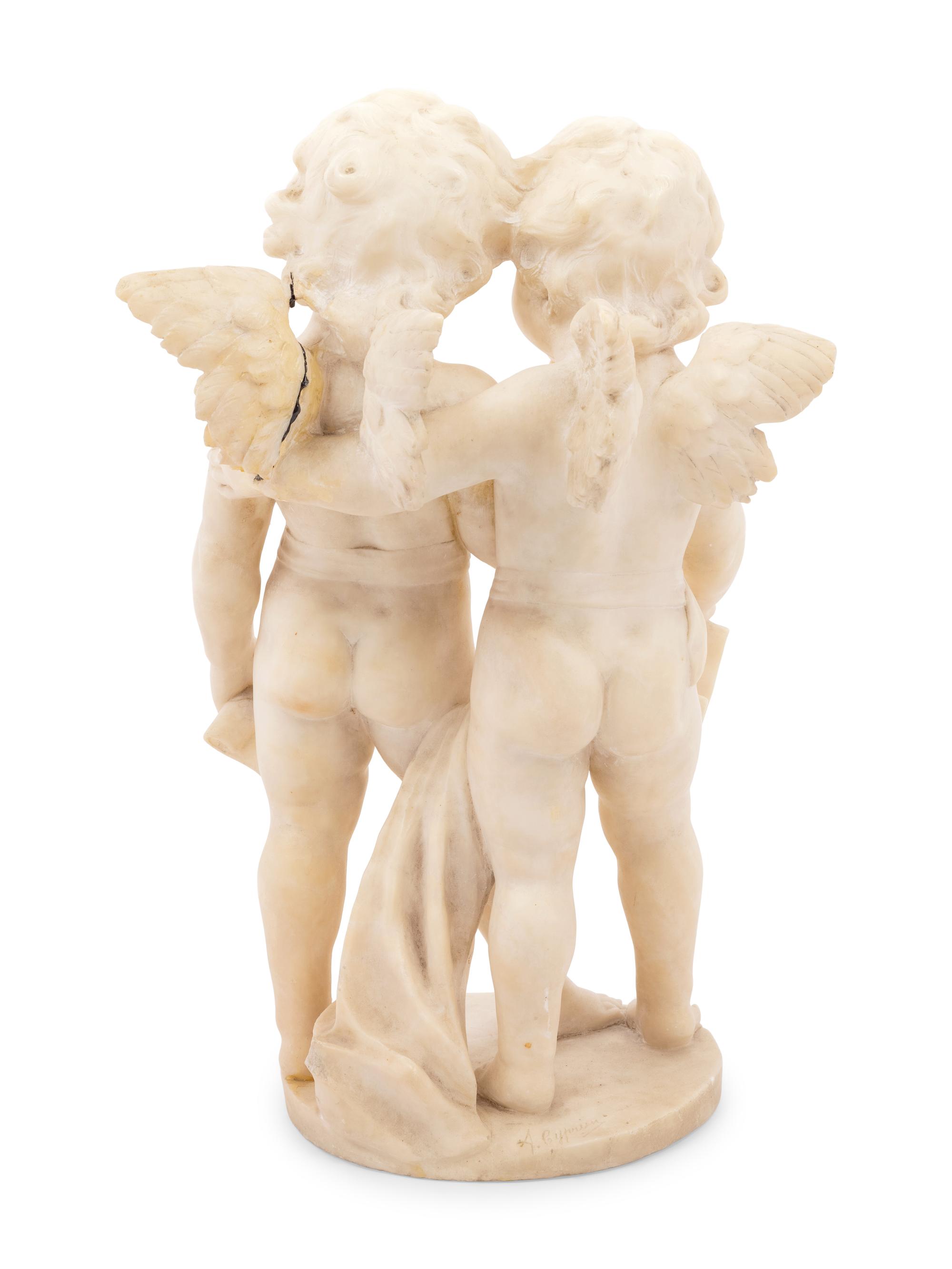 A Carved Marble Figure of Two Putti