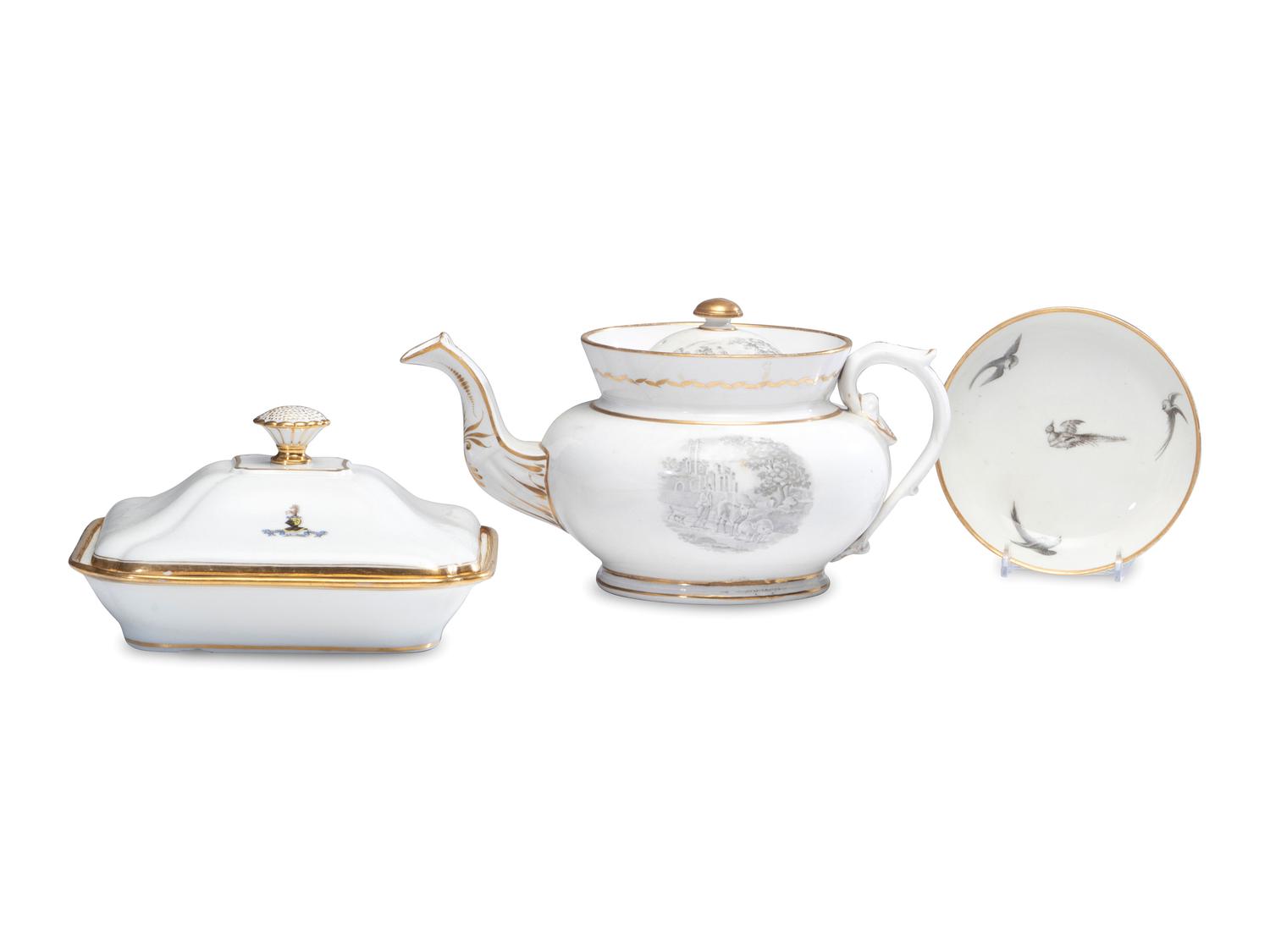 Five Parcel Gilt Porcelain Articles