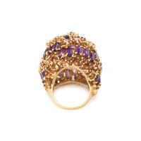 AMETHYST, DIAMOND, AND YELLOW GOLD BOMBÉ RING