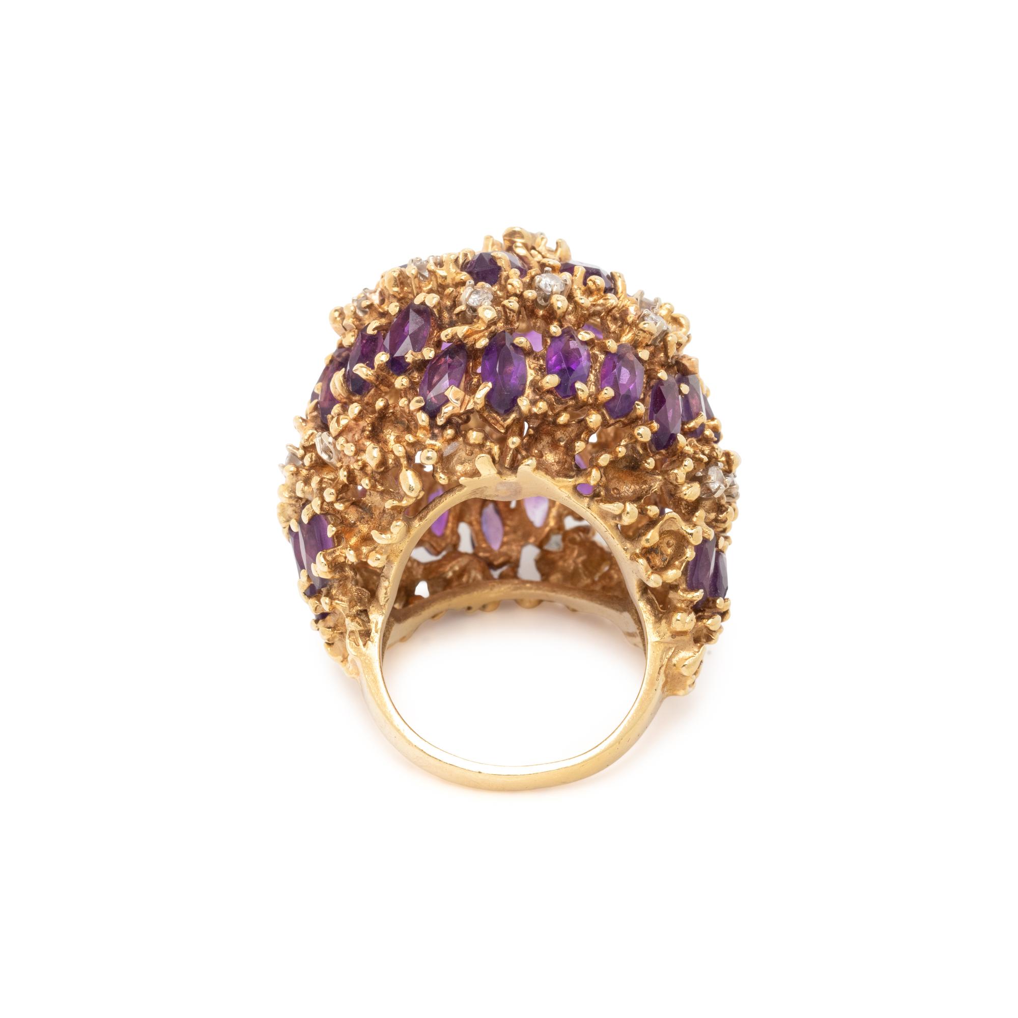 AMETHYST, DIAMOND, AND YELLOW GOLD BOMBÉ RING