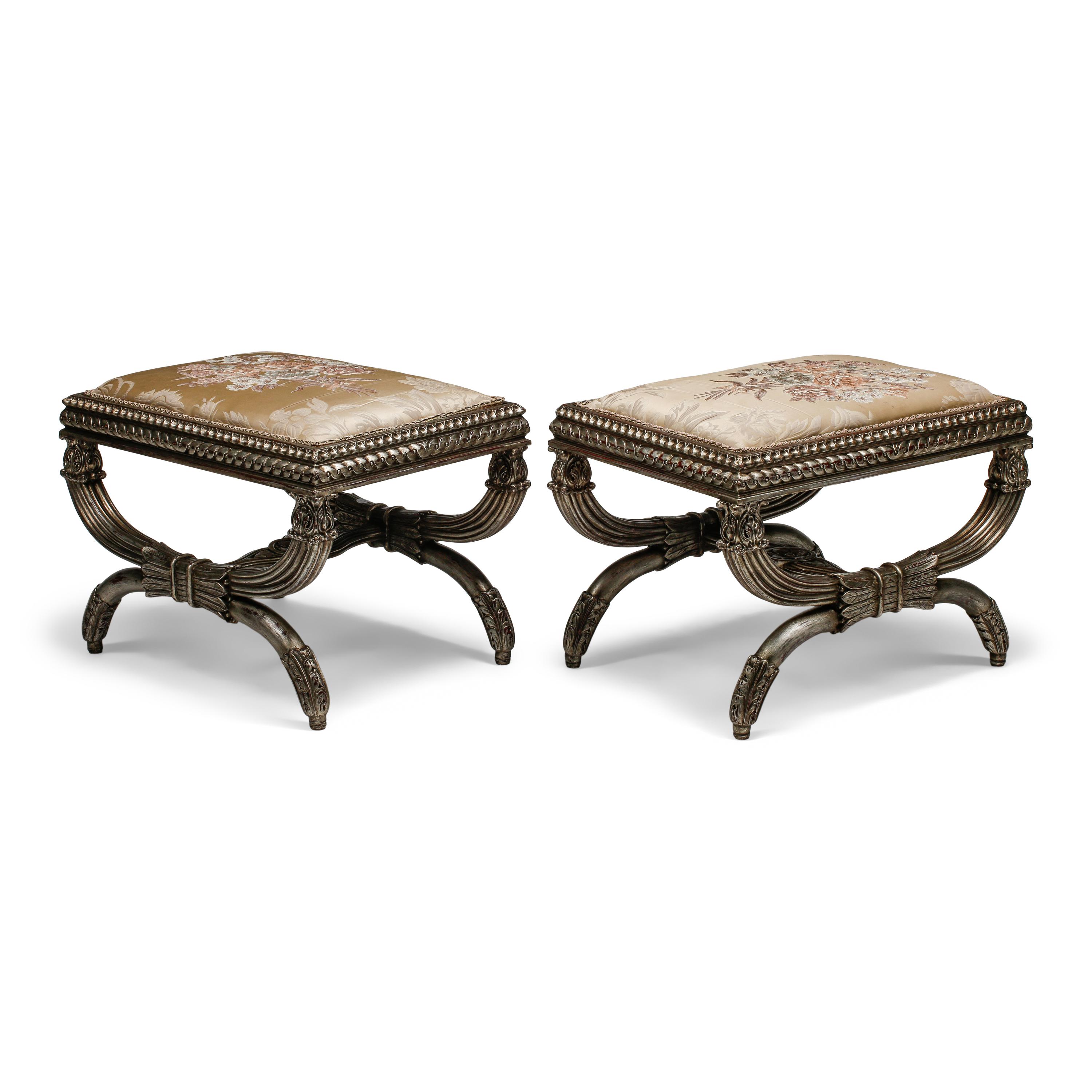 A Pair of Louis XVI Style Silvered Wood Benches