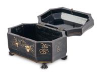 A Chinese Export Black Lacquer and Parcel-Gilt Tea Caddy
