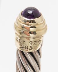 A Sterling Silver, 14 Karat Yellow Gold and Amethyst 'Cable Classics' Bangle Bracelet, David Yurman, 17.40 dwts.