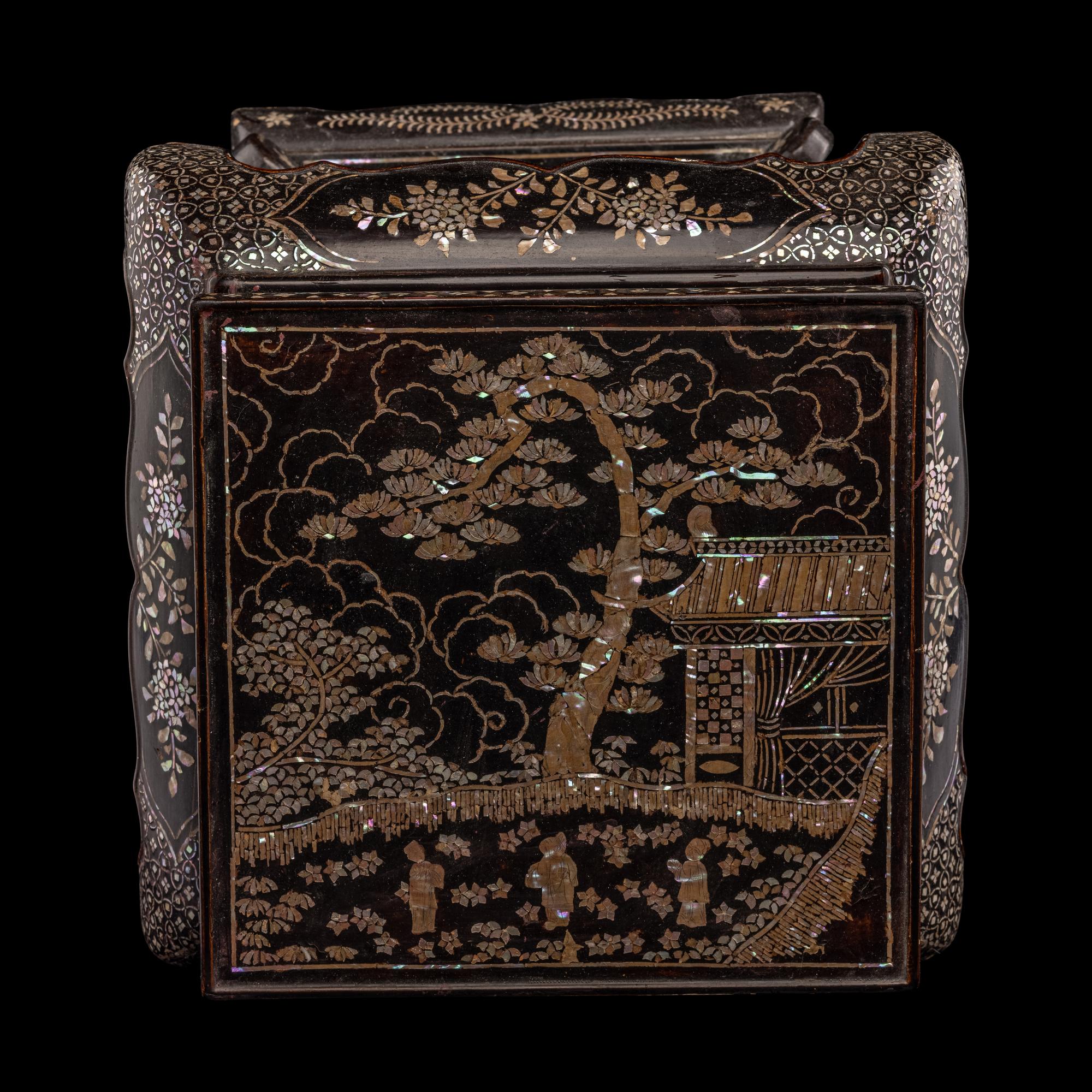 A Japanese Mother-of-Pearl Inlaid Black Lacquer Stand