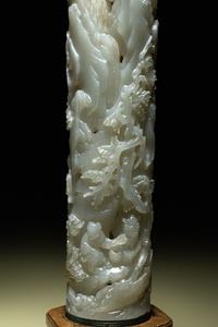 A Pair of Carved Celadon Jade Cylindrical Parfumiers