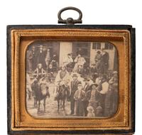 [NATIVE AMERICANS]. [MCKENNY, A.S., photographer]. CDV of street scene featuring Ute Indians on horseback. [Black Hawk, Colorado Territory], Ca 1870.