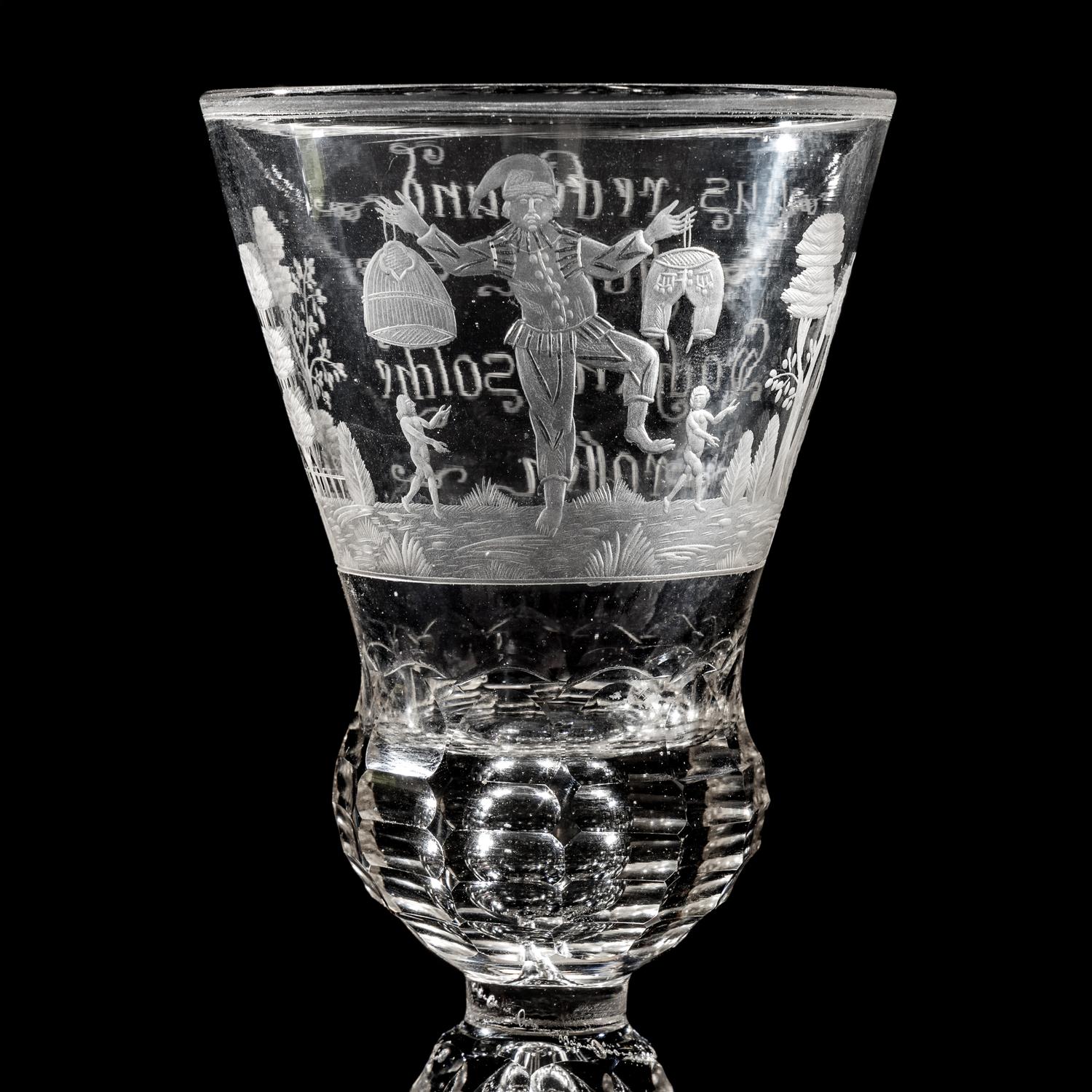 A German Engraved and Faceted Glass Wine Stem