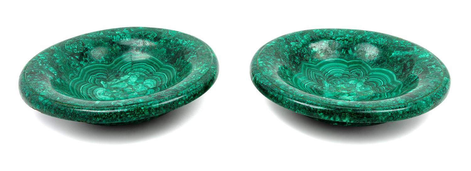 A Pair of Malachite-Veneered Tazze