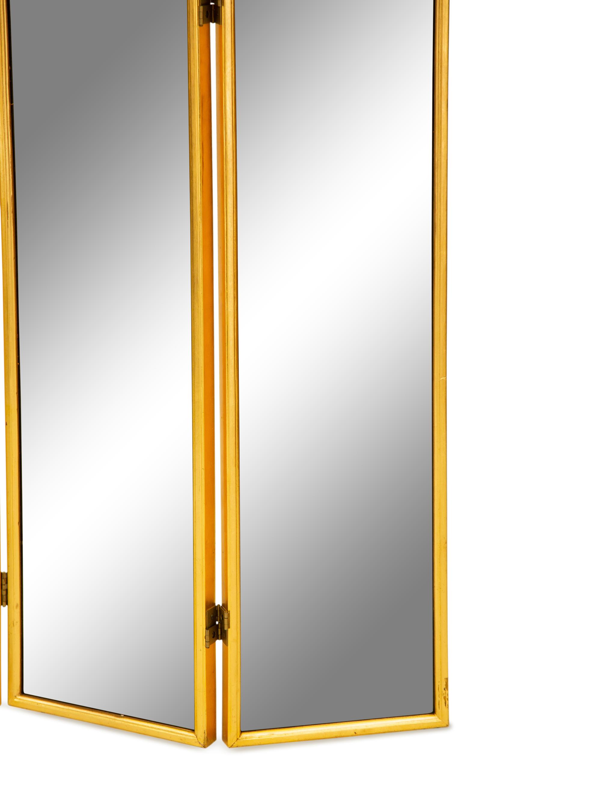 A Gilt Framed Four-Fold Mirrored Screen