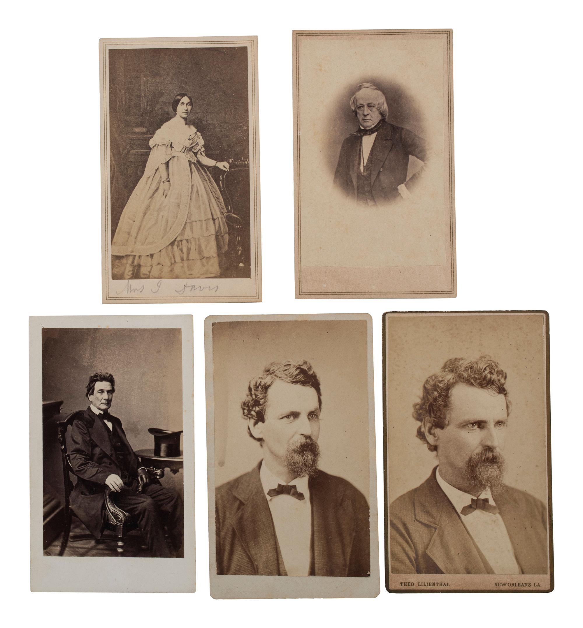 [POLITICS] -- [THE CONFEDERACY]. A group of 6 photographs of Southern politicians, incl. Jefferson and Varina Davis, and Louisiana Governors Roman and Nicholls.