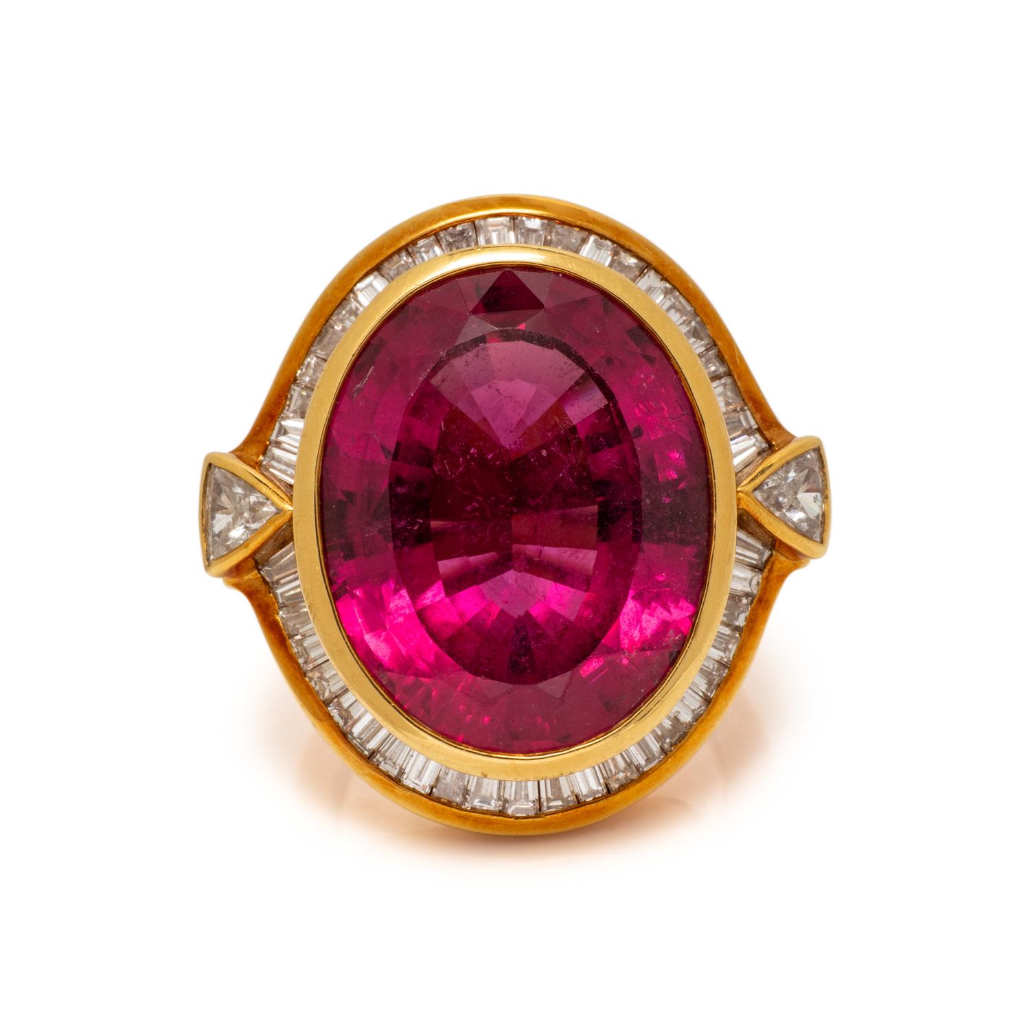 H. STERN, RUBELLITE TOURMALINE AND DIAMOND RING