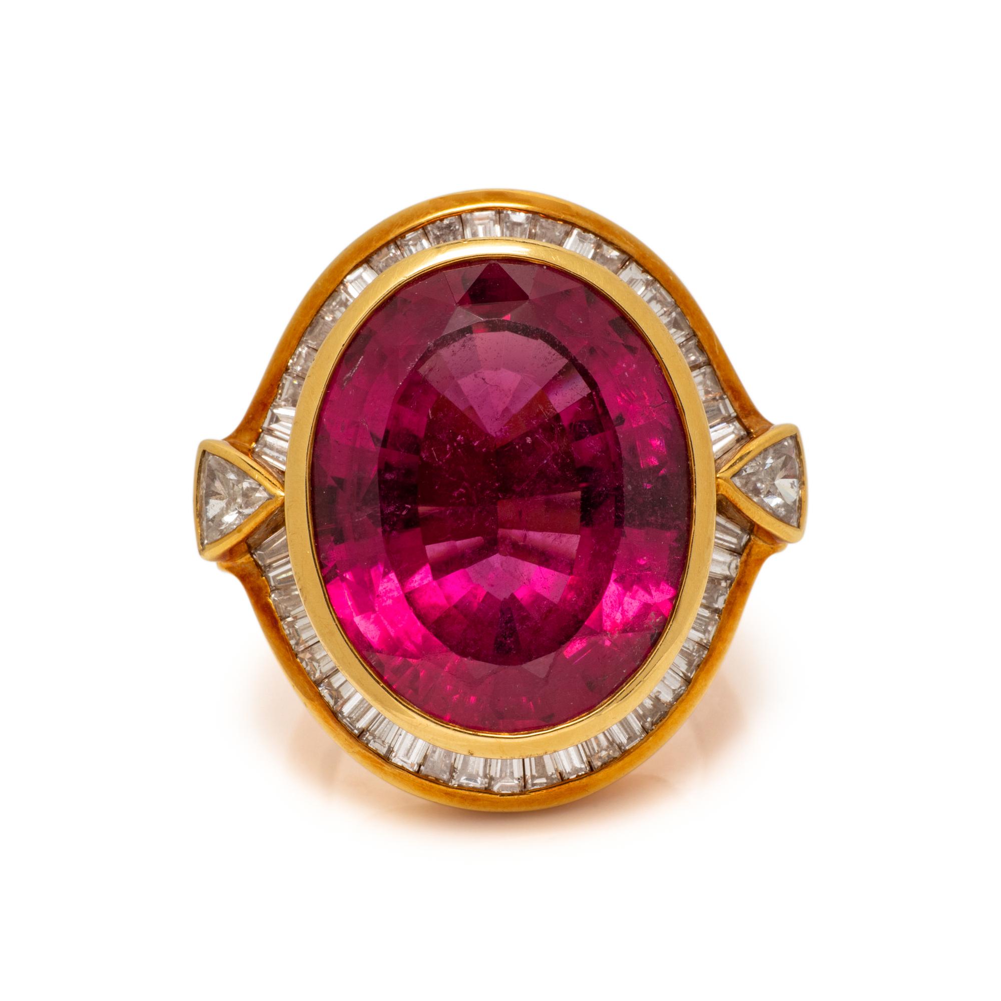 H. STERN, RUBELLITE TOURMALINE AND DIAMOND RING