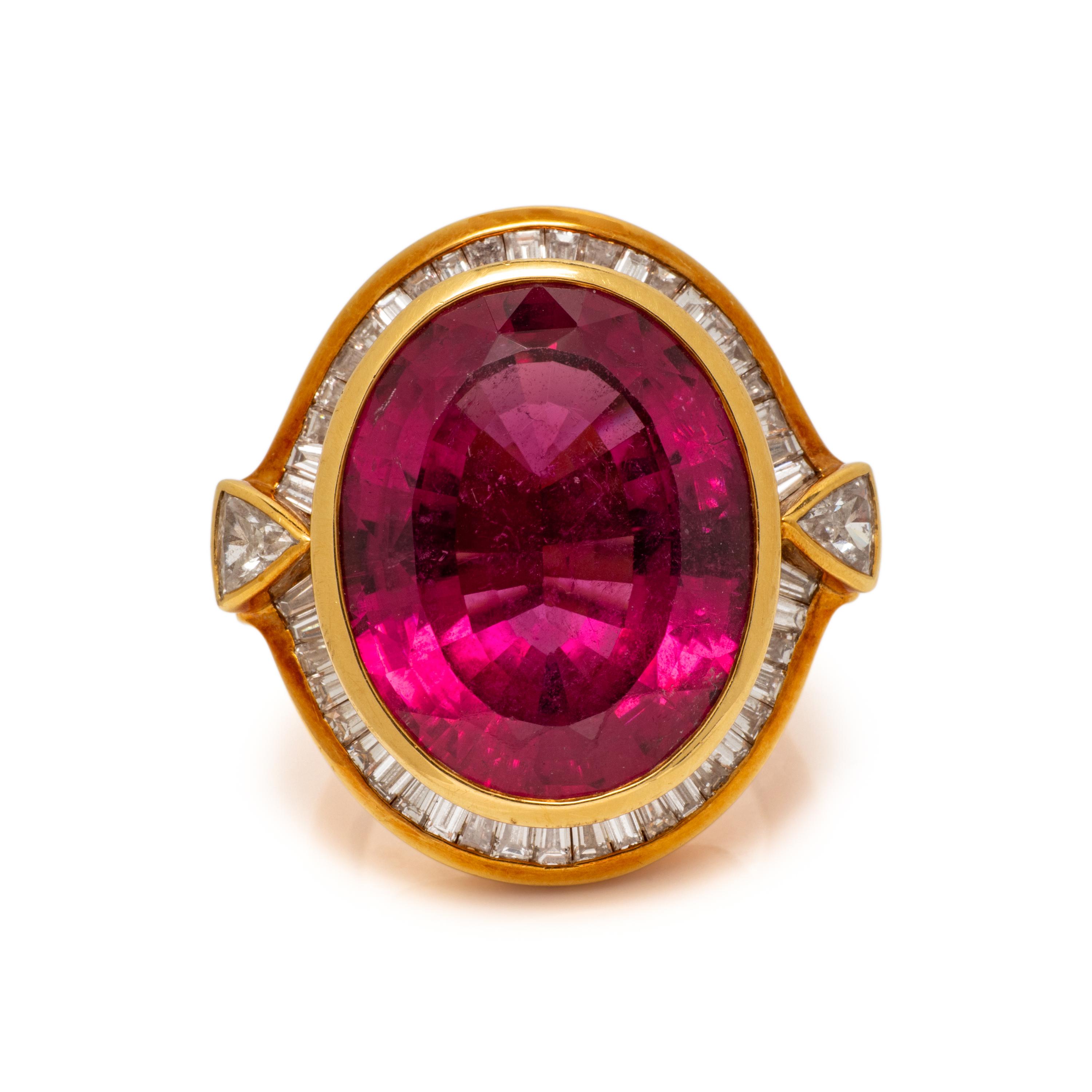 H. STERN, RUBELLITE TOURMALINE AND DIAMOND RING