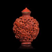 A Chinese Coral Glazed Reticulated Porcelain Snuff Bottle, Jiaqing Mark