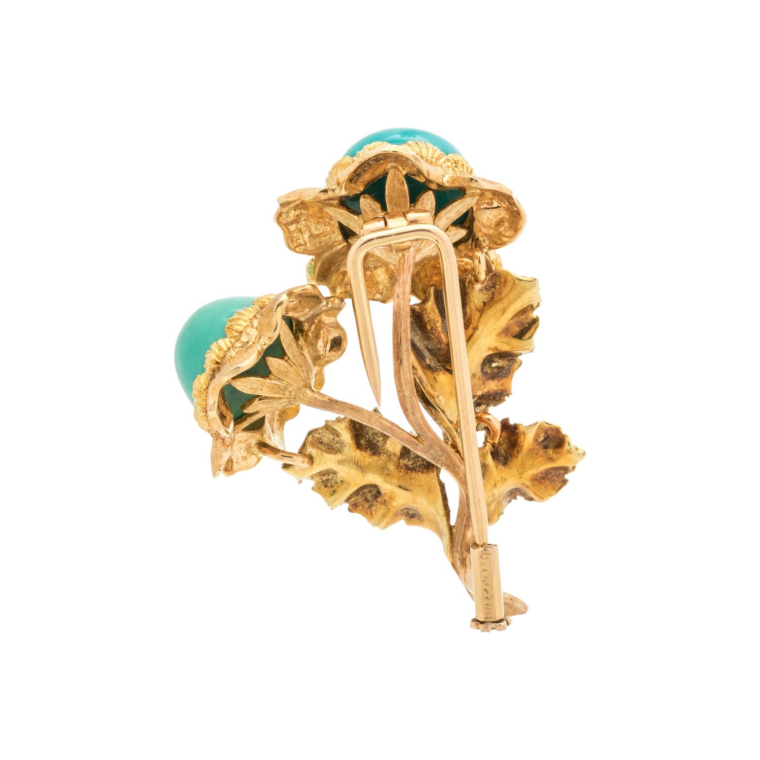 BUCCELLATI, YELLOW GOLD AND TURQUOISE FLOWER BROOCH