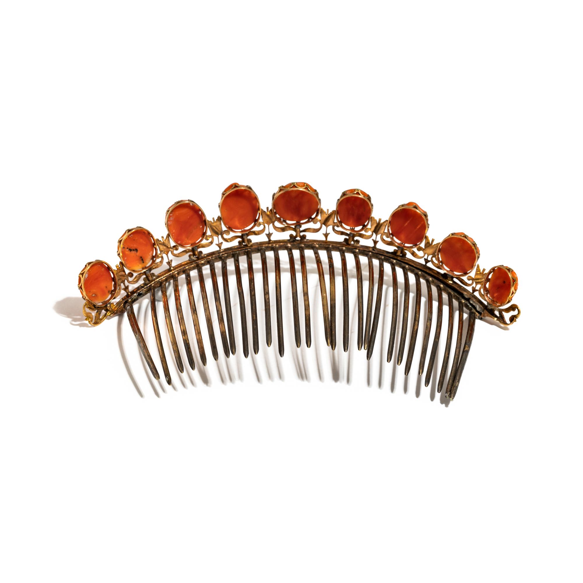 FRENCH, YELLOW GOLD, GILT METAL AND CORAL CAMEO TIARA