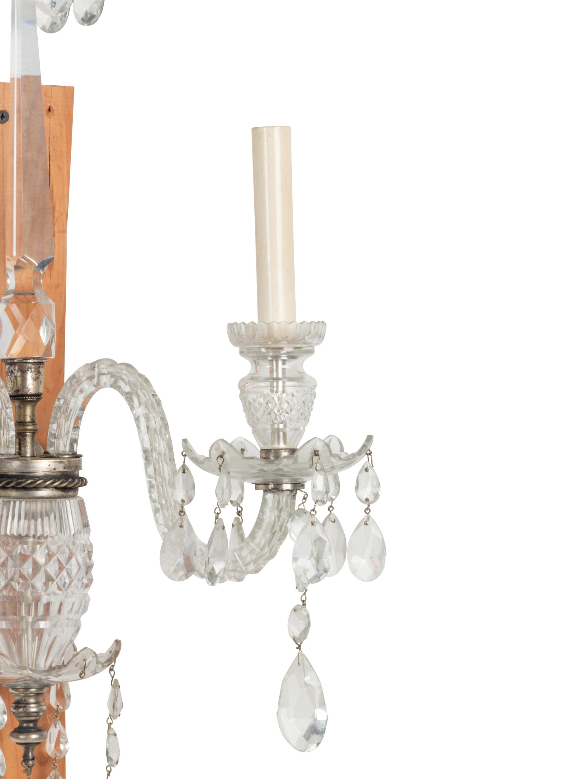 A Pair of Georgian Style Cut Glass Two-Light Sconces