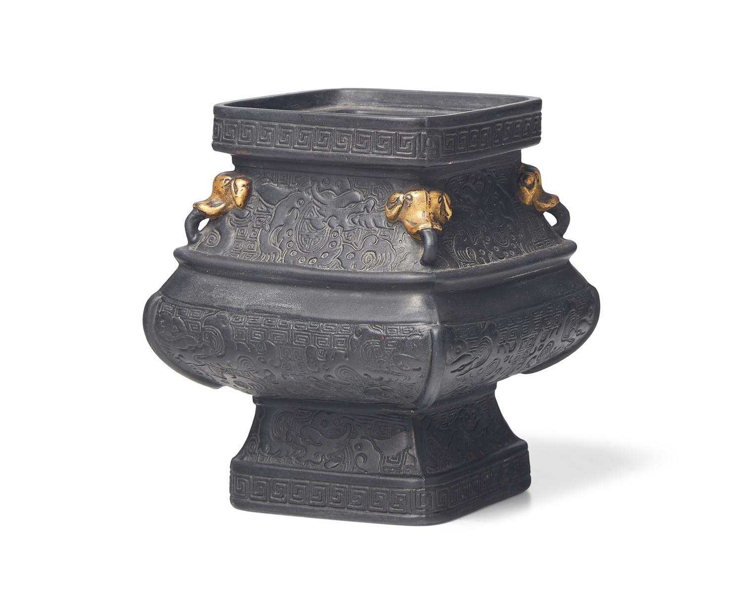 A Wedgwood Parcel Gilt Black Basalt Vase