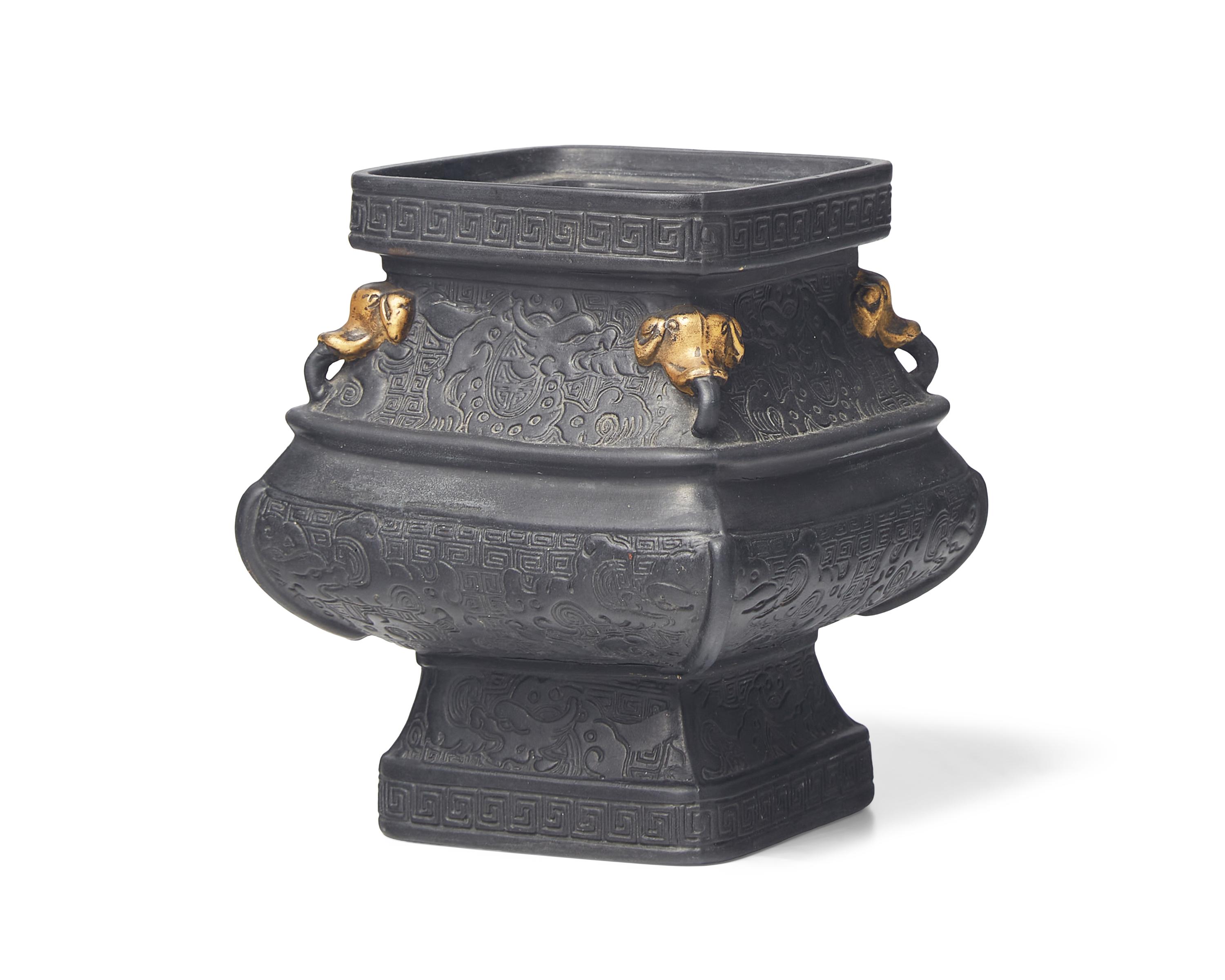 A Wedgwood Parcel Gilt Black Basalt Vase