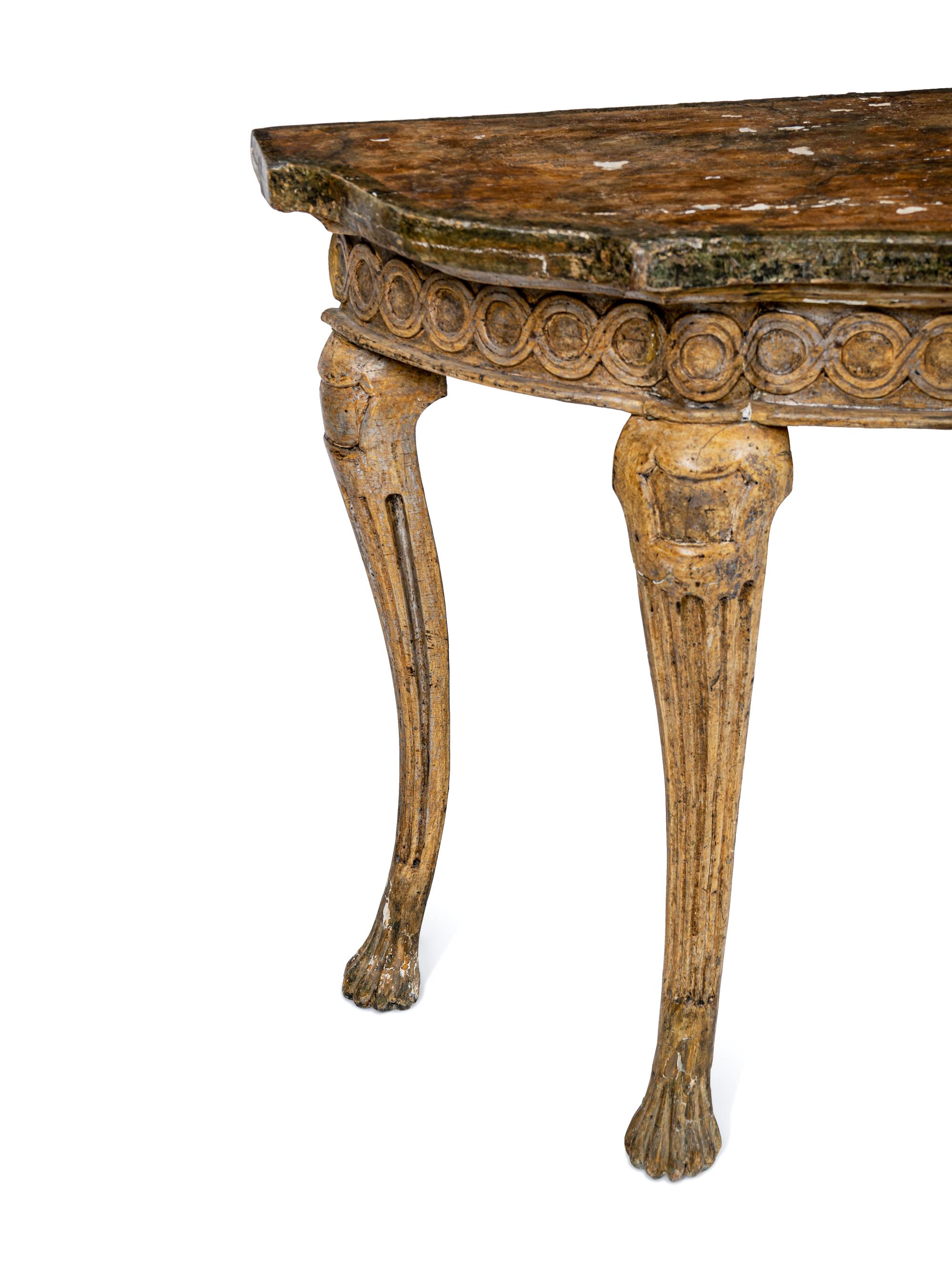A Pair of Italian Gilt and Silvered Faux Marble-Top Console Tables