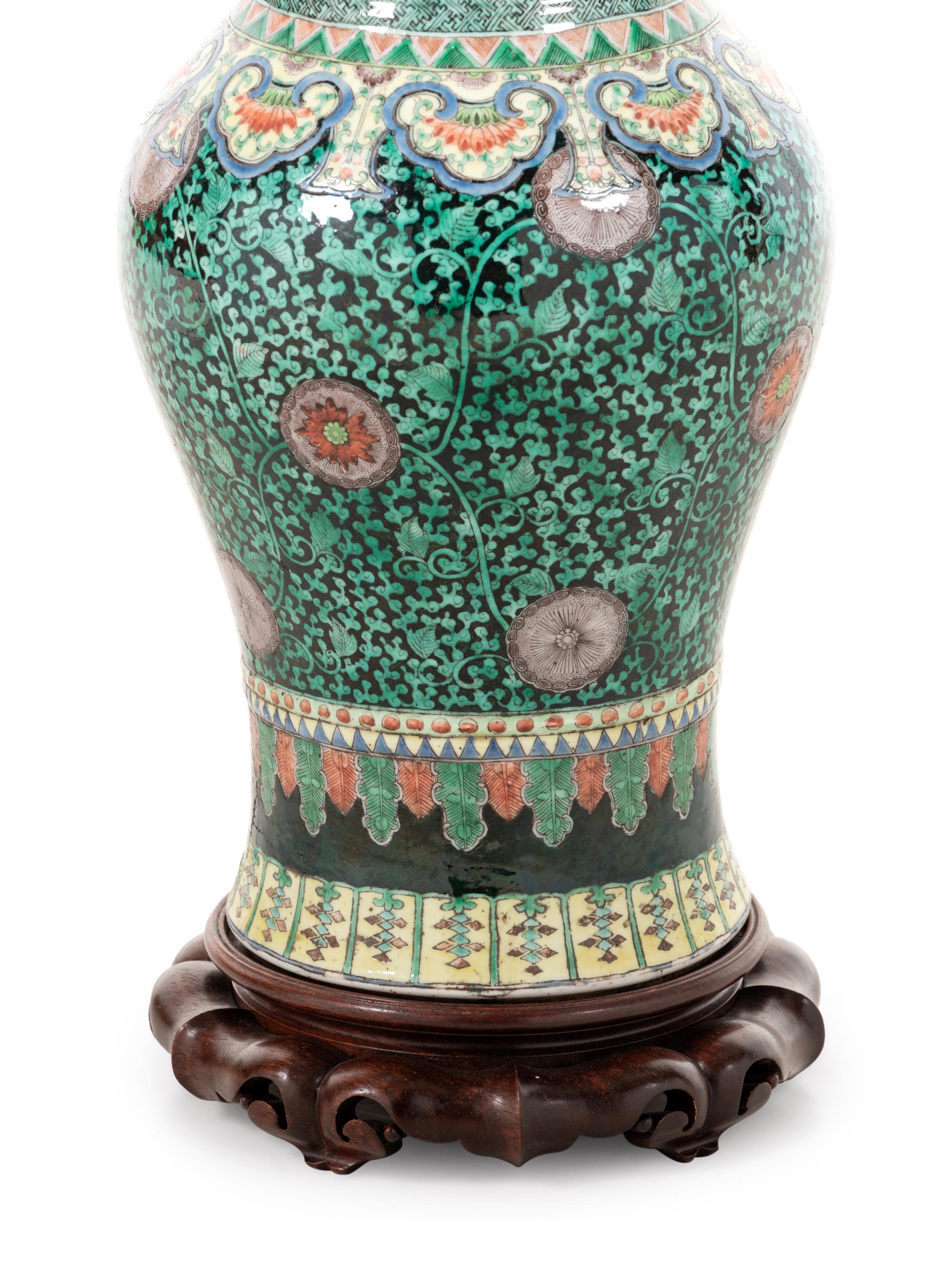A Chinese Export Famille Noir Porcelain Vase