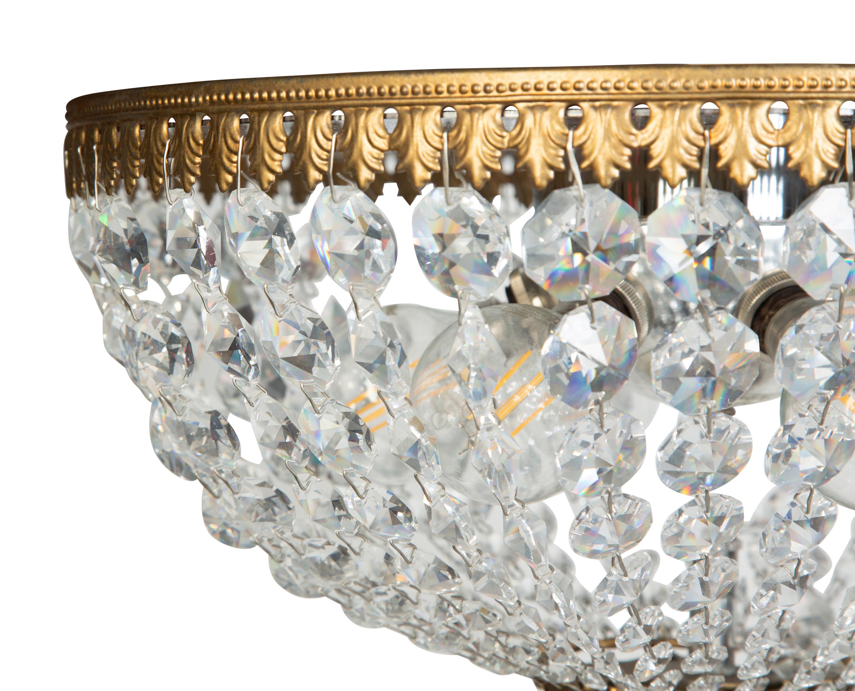 A Gilt Metal and Beaded Cut Glass Plafonnier