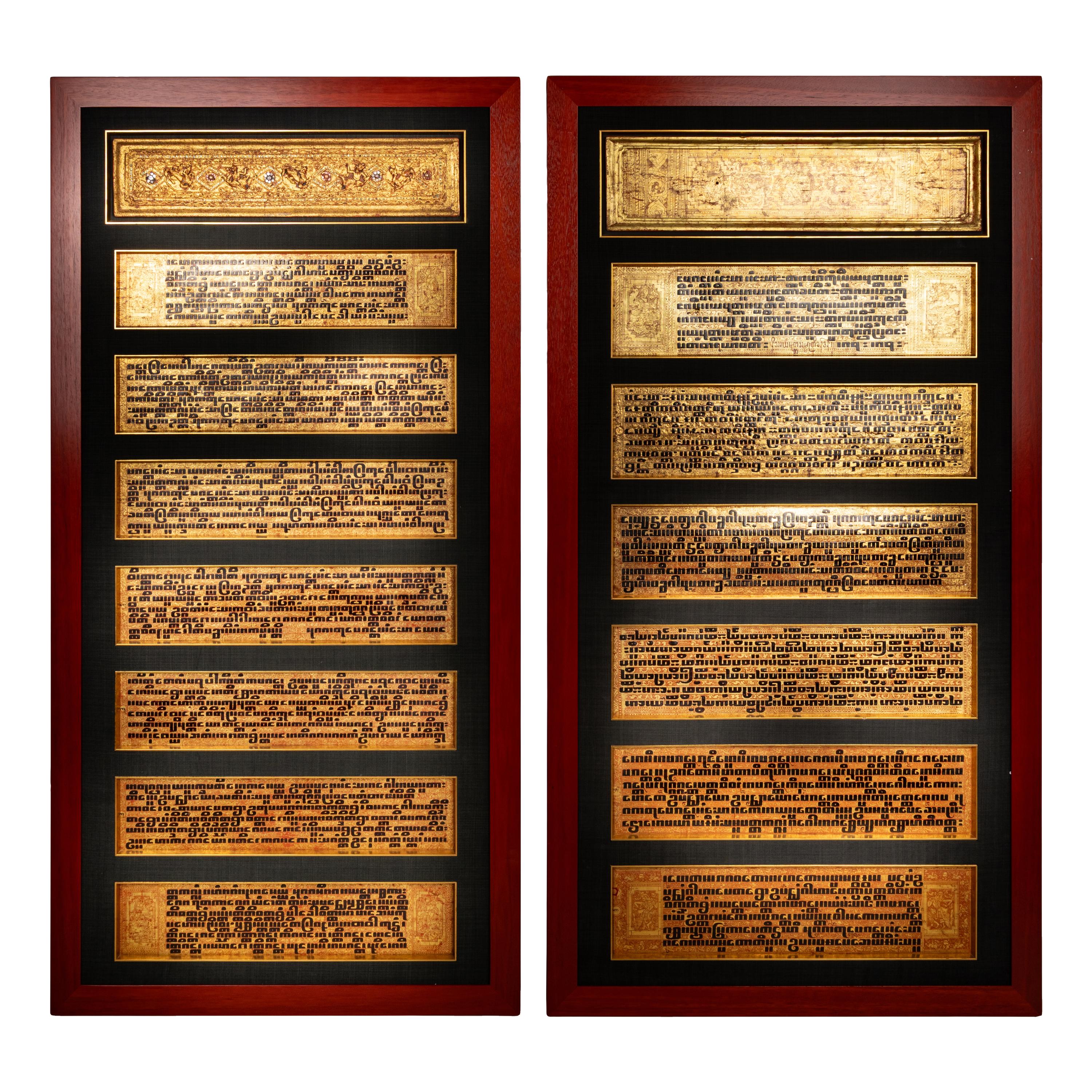 A Pair of Mandalay Gilt-Decorated Calligraphy Panels