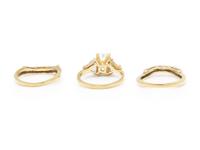 DIAMOND AND YELLOW GOLD RING WITH TWO GUARD RINGS