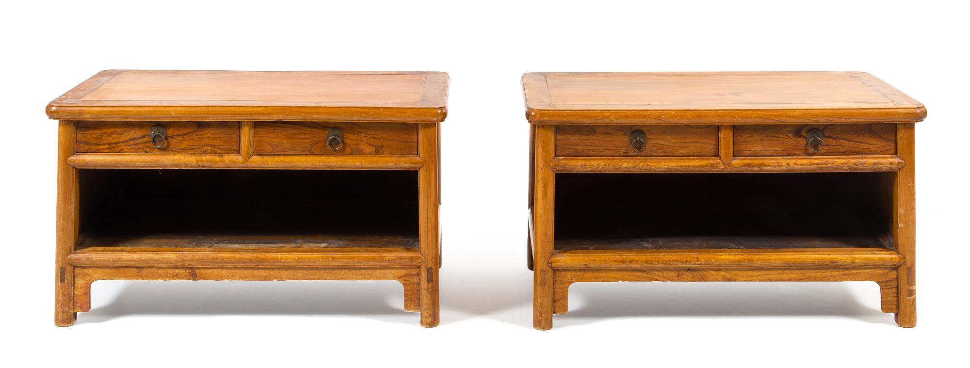 A Pair of Chinese Hardwood Storage Cabinets, Yuanjiaogui, and A Pair of Chinese Hardwood Side Stands Height 71 x width 36 x depth 19 1/ — 19TH CENTURY