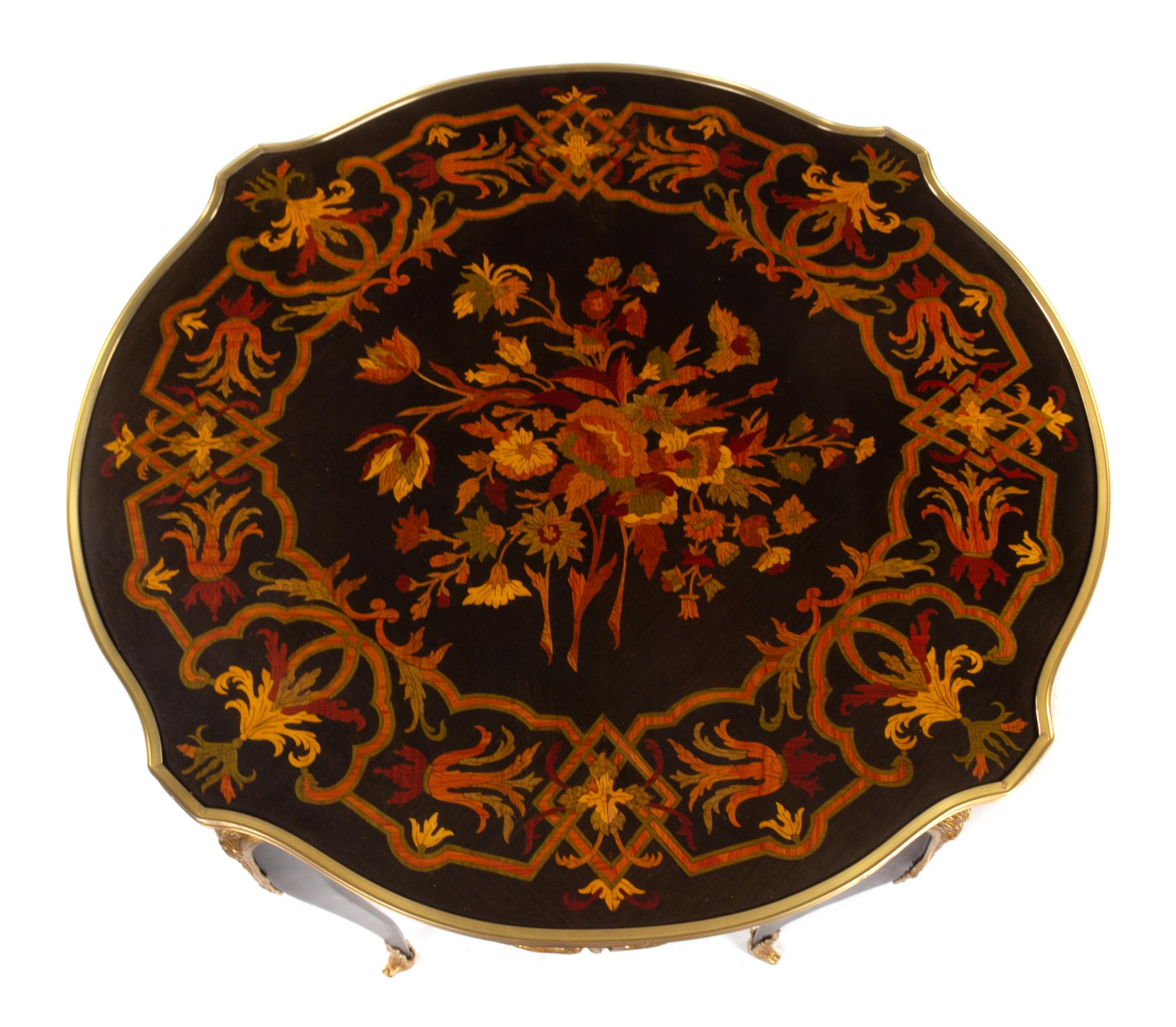A Pair of Louis XV Style Gilt Bronze Mounted Marquetry Tables Height 30 inches. — 20TH CENTURY