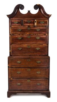A George III Mahogany Featherbanded Chest on Chest, LATE 18TH CENTURY AND LATER, Height 82 1/4 x width 39 x depth 22 1/4 inches. — LATE 18TH CENTURY AND LATER,