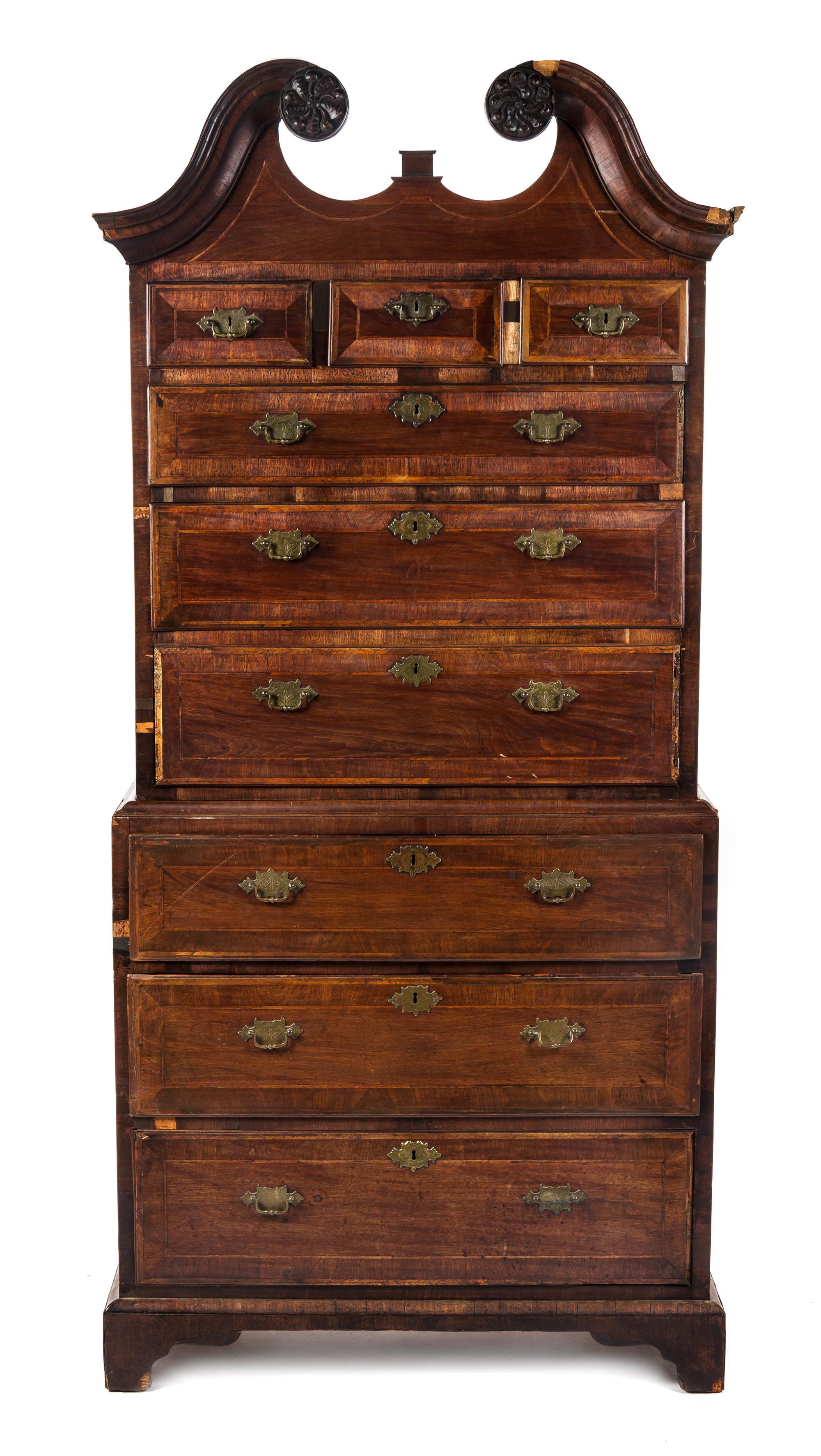 A George III Mahogany Featherbanded Chest on Chest, LATE 18TH CENTURY AND LATER, Height 82 1/4 x width 39 x depth 22 1/4 inches. — LATE 18TH CENTURY AND LATER,