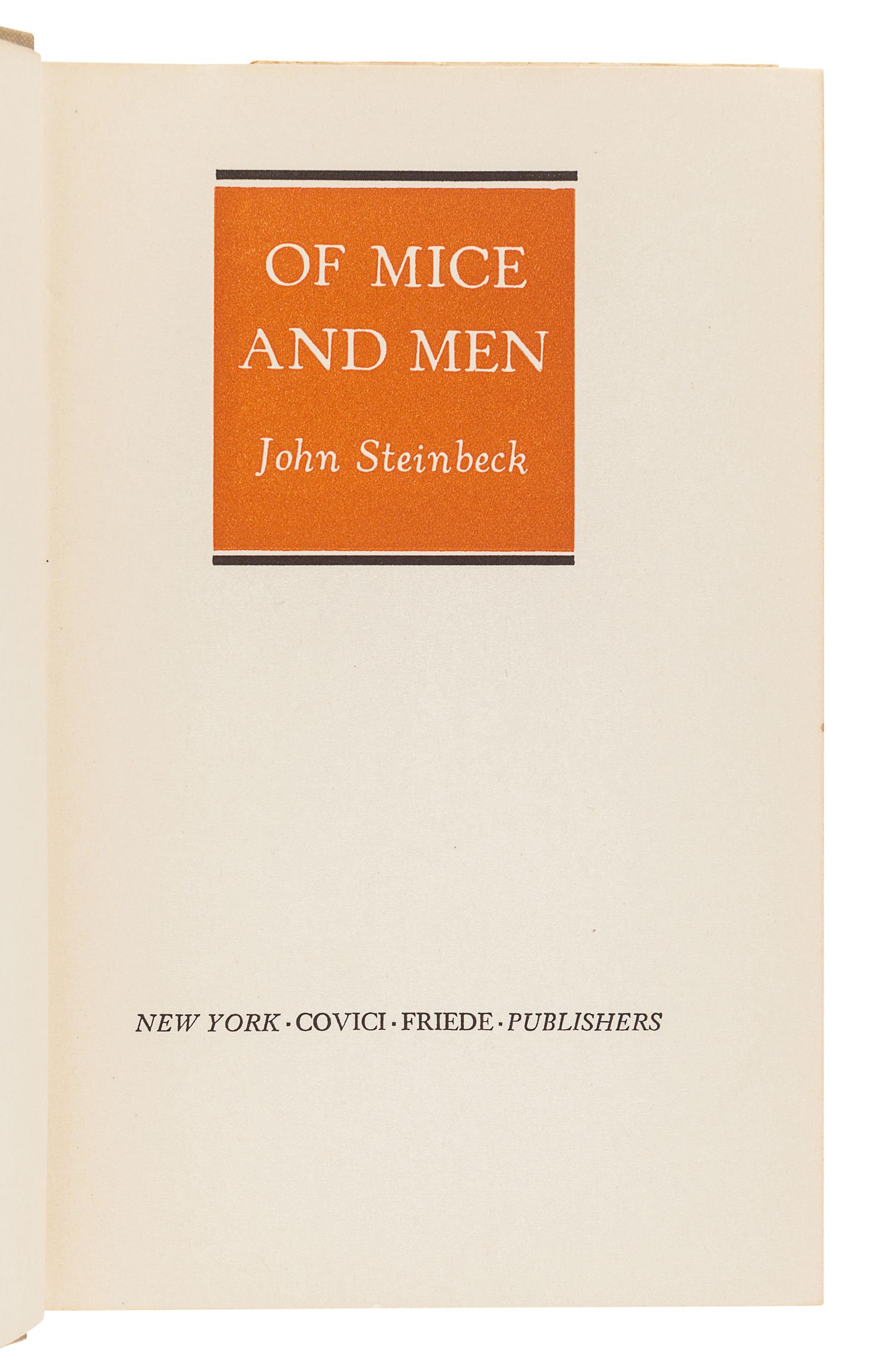 STEINBECK, John (1902-1968). Of Mice and Men. New York: Covici-Friede, 1937.