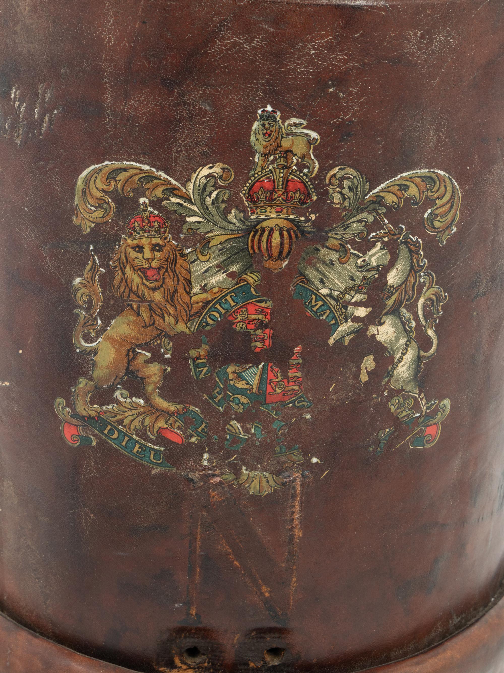 A WWI British Royal Navy Leather Artillery Bucket with an Associated American Indurated Fiber Liner