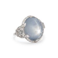 ART DECO, PLATINUM, STAR SAPPHIRE AND DIAMOND RING