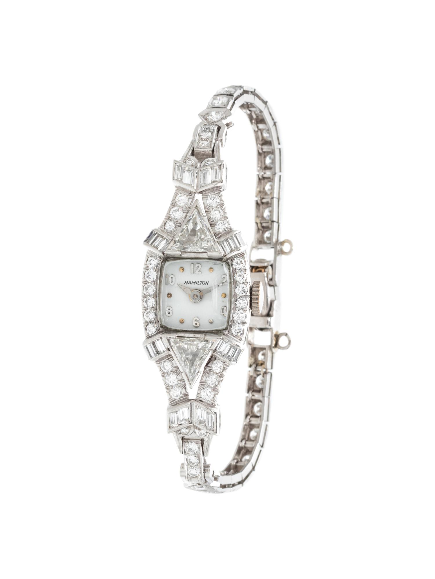 HAMILTON, PLATINUM AND DIAMOND WRISTWATCH
