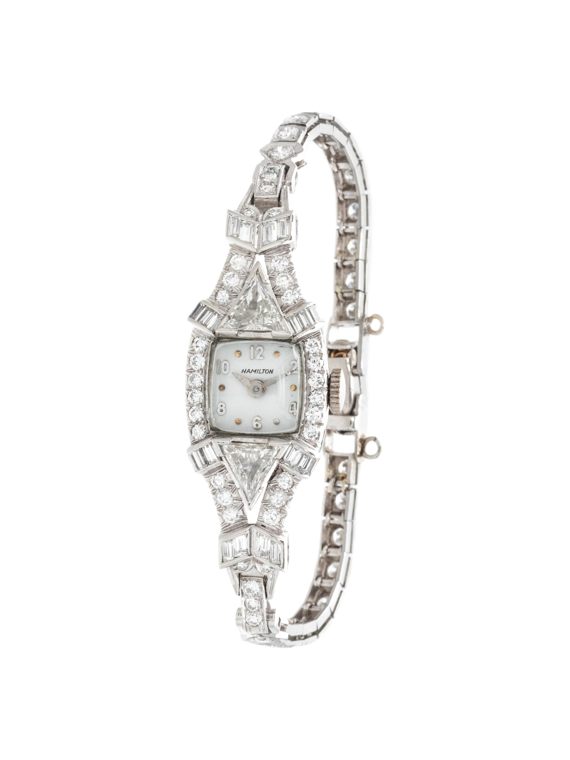 HAMILTON, PLATINUM AND DIAMOND WRISTWATCH