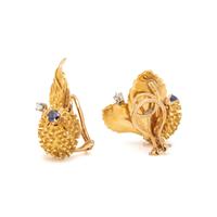 TIFFANY & CO., YELLOW GOLD, DIAMOND AND SAPPHIRE 'MOVING CHESTNUT' BROOCH AND CLIP EARRINGS