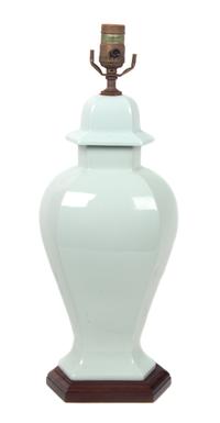 A Pale Blue Ceramic Vase Height overall 20 inches.