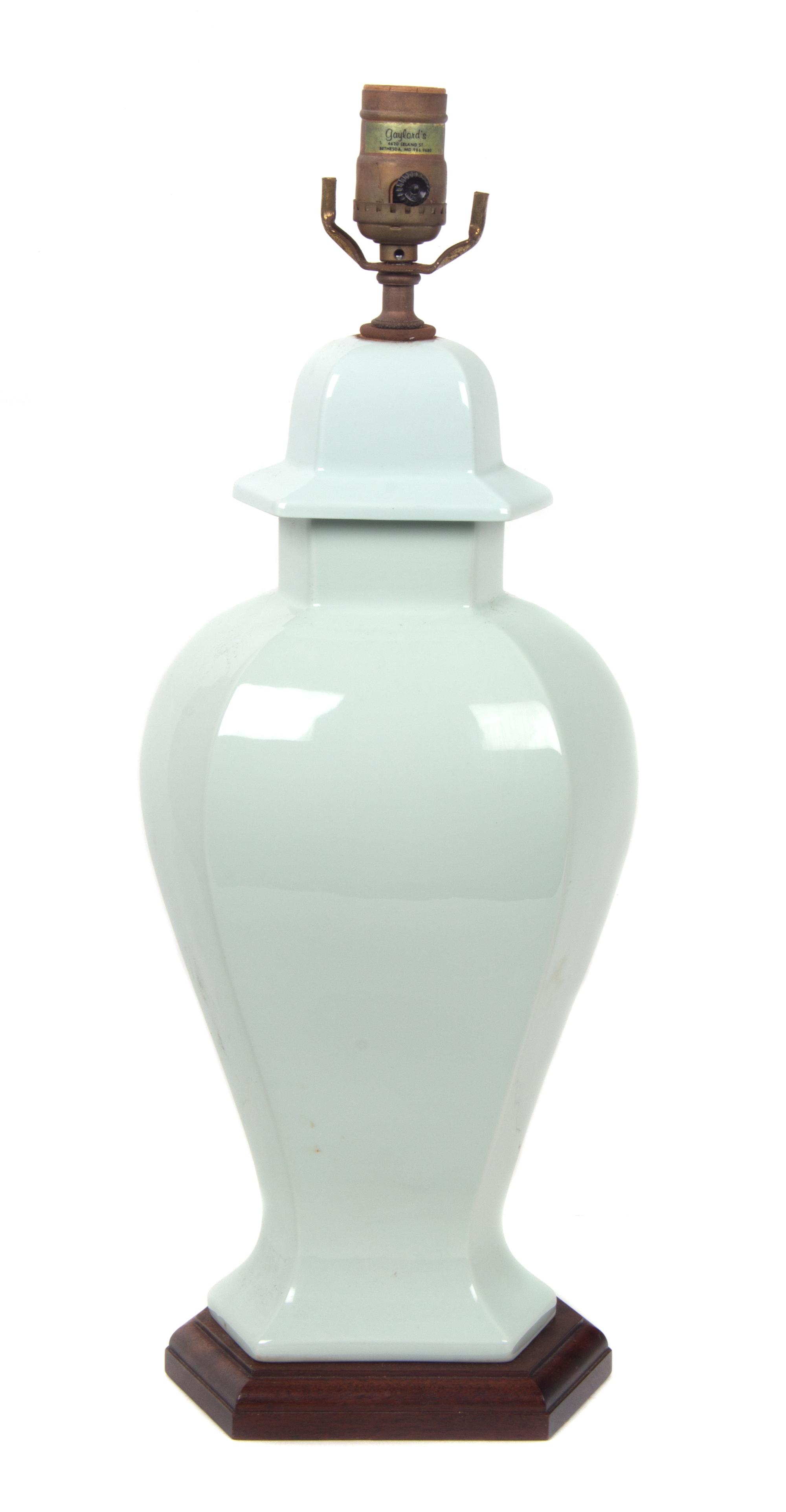 A Pale Blue Ceramic Vase Height overall 20 inches.