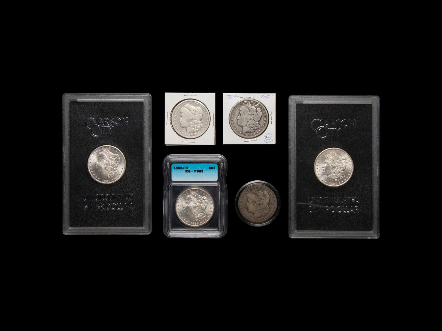 A Group of Six Carson City Minted Morgan $1 Coins