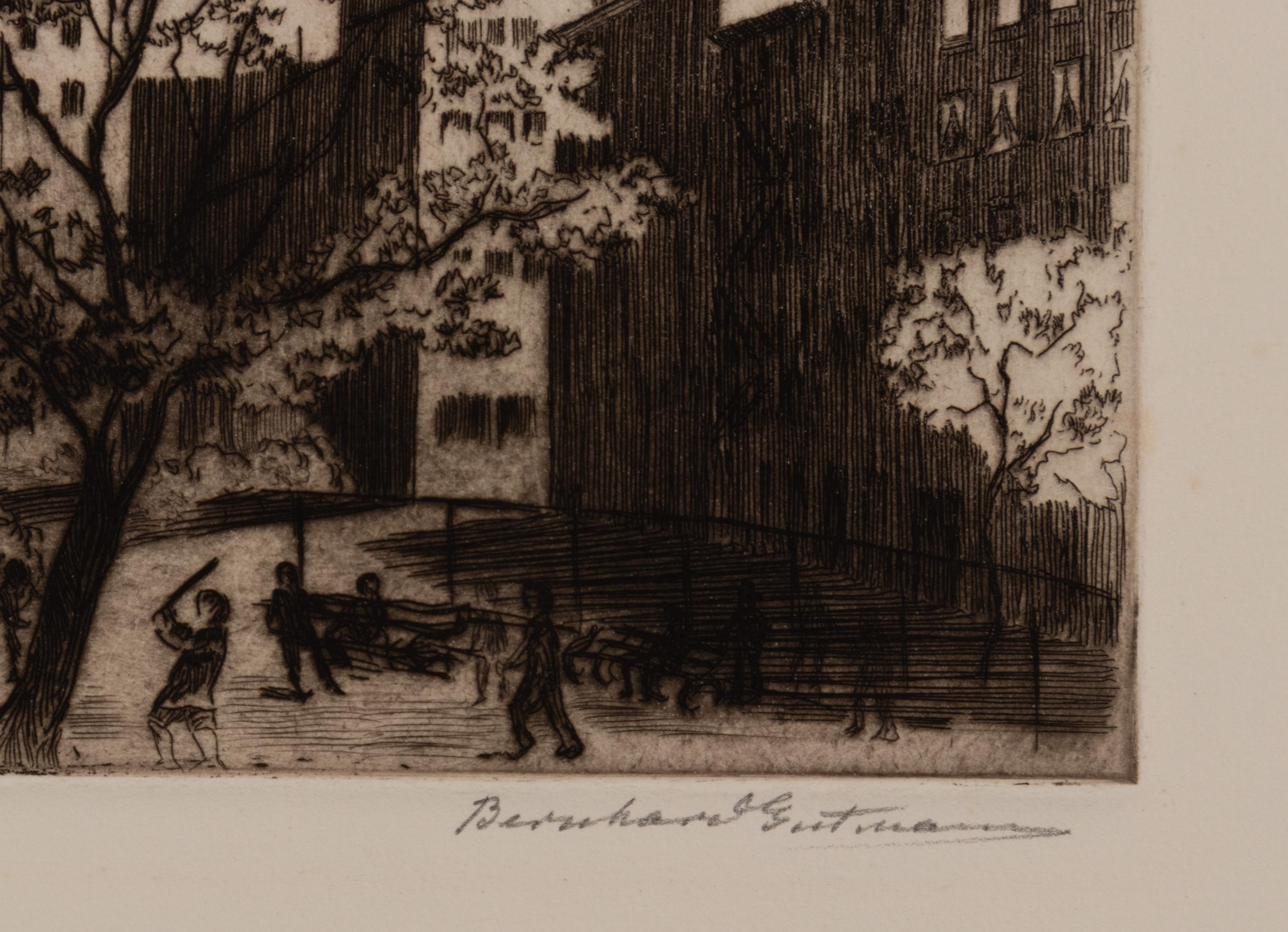 A group of four American prints (Otto Kuhler, No 7 Sp ; Armin Landeck, Excavation Site Manhattan ; Betty Waldo Parish, City Landscape; Bernard Gutmann , Fairy Tower NYC Downtown )