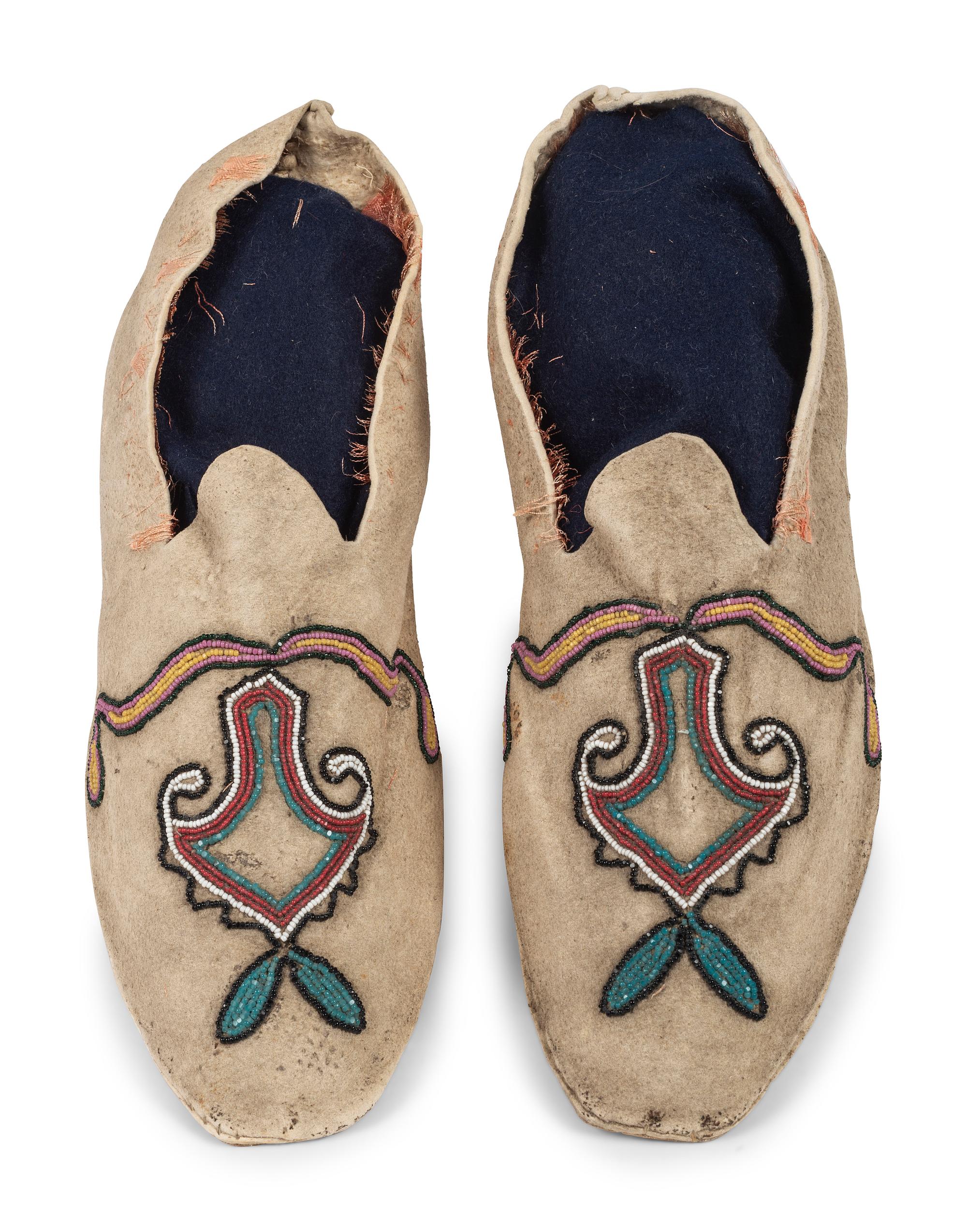 Santee Sioux and Haudenosaunee Beaded Hide Moccasins