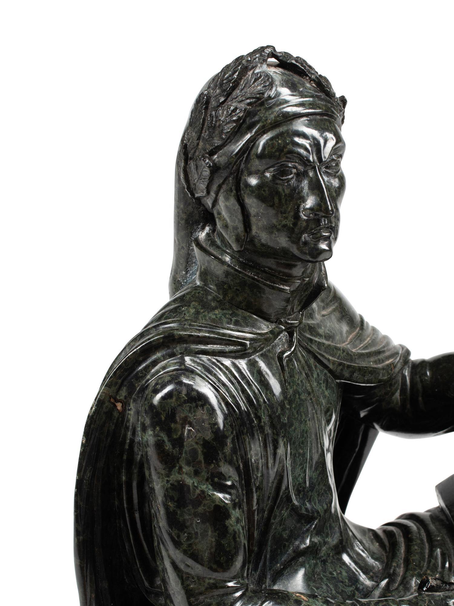 A French Carved Green Marble Figure of a Scholar