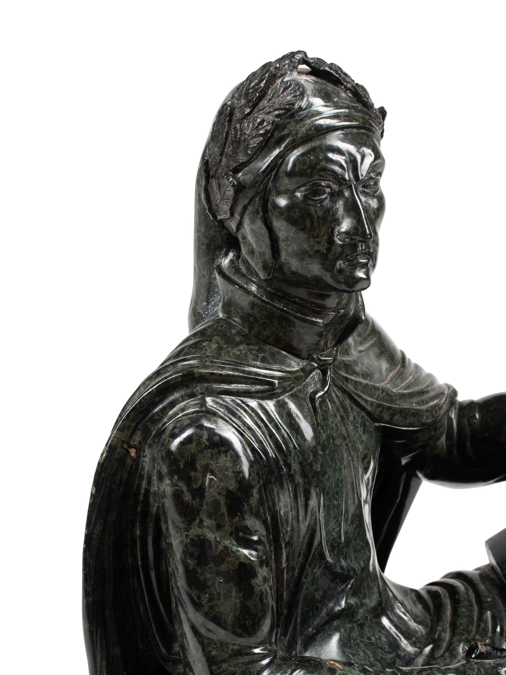 A French Carved Green Marble Figure of a Scholar