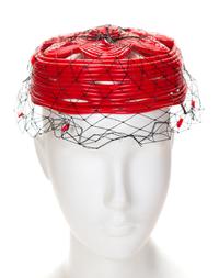 A Bes-Ben Rare Red Plastic Tubed Hat, 6.5" x 6.75"; Circumference:19.5"