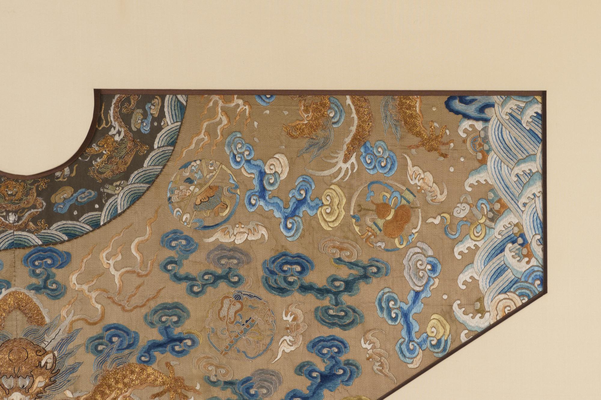 A Pale Brown Ground Embroidered Silk Dragon Robe, Jifu