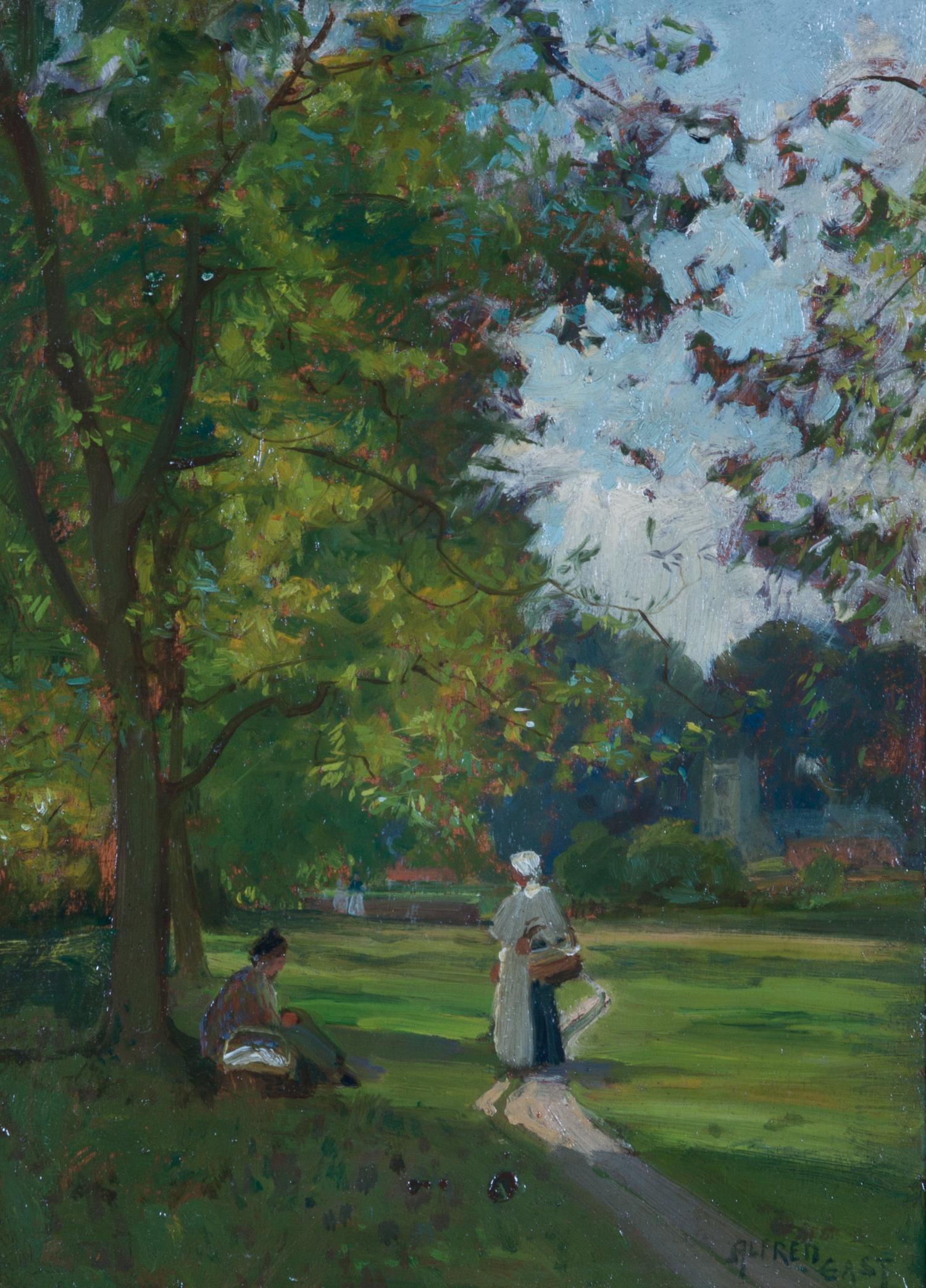 Sir Alfred East, (British, 1849-1913), Two Women Under a Tree